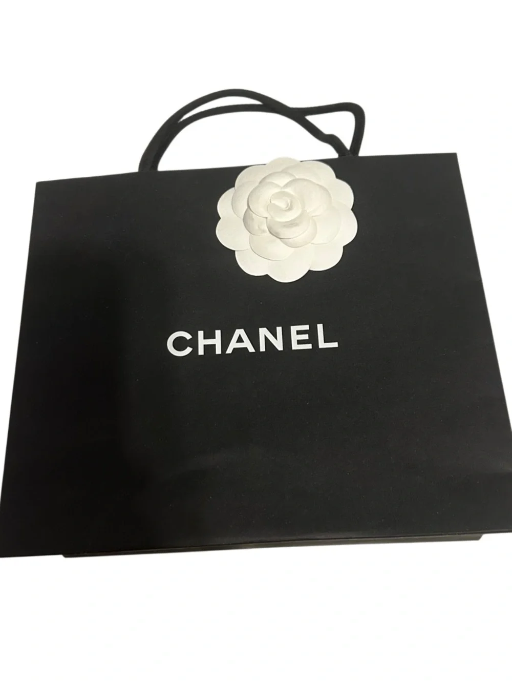 CHANEL Black and White Logo Shopping Bag